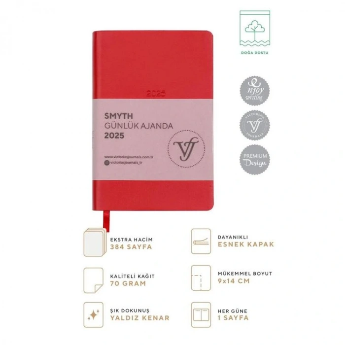 VICTORIAS JOURNALS 124-1499 9X14 SMYTH LASTİKLİ GÜNLÜK AJANDA A5 - KIRMIZI