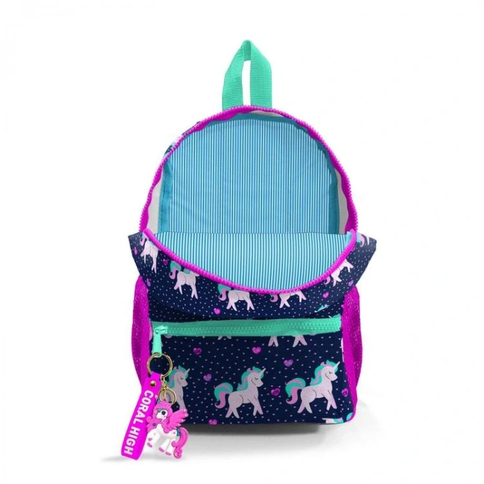 CORAL HIGH 23334 LACİVERT PEMBE UNICORN DESENLİ İKİ BÖLMELİ MİNİ ANAOKULU YUVA SIRT ÇANTASI