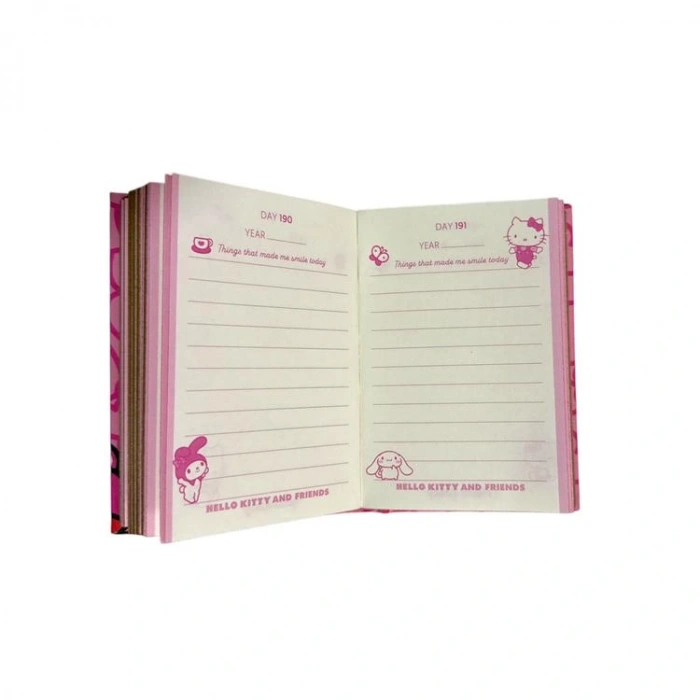 VICTORIAS JOURNALS 525-1990 HELLO KITTY AND FRIEDNS A7 SERT KAPAK  GÜNLÜK AJANDA 80 GR. 368 SAYFA  - BEYAZ