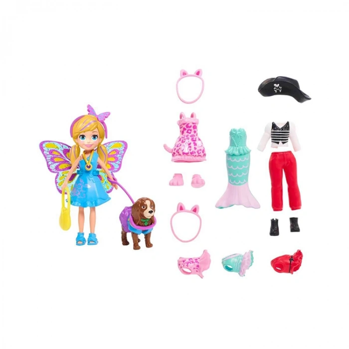 MATTEL GDM15 POLLY POCKET VE HAYVAN DOSTU KOSTÜM GİYİYOR OYUN SETİ