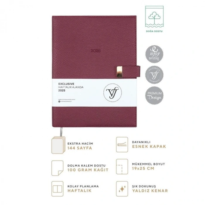 VICTORIAS JOURNALS 124-1407 19X25 EXECUTIVE HAFTALIK AJANDA - BORDO