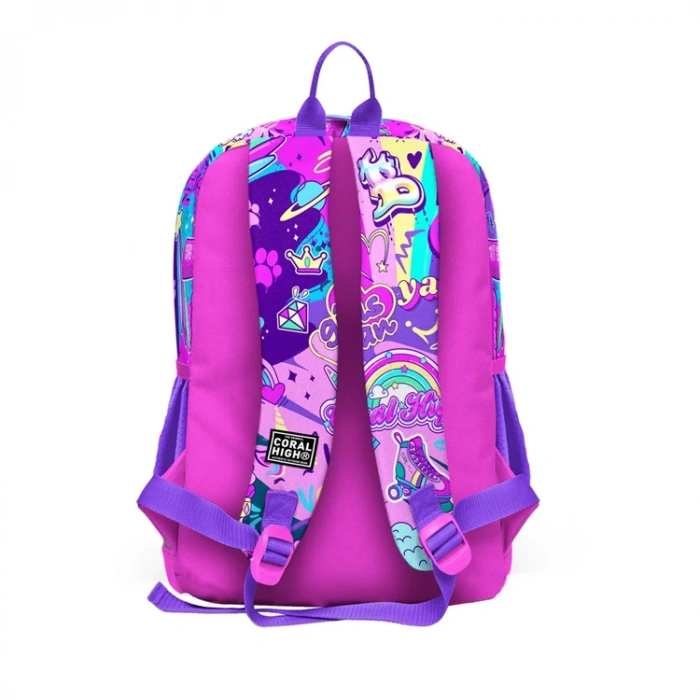 CORAL HIGH 23760 KIDS PEMBE MOR GRAFİTİ DESENLİ DÖRT BÖLMELİ SIRT ÇANTASI