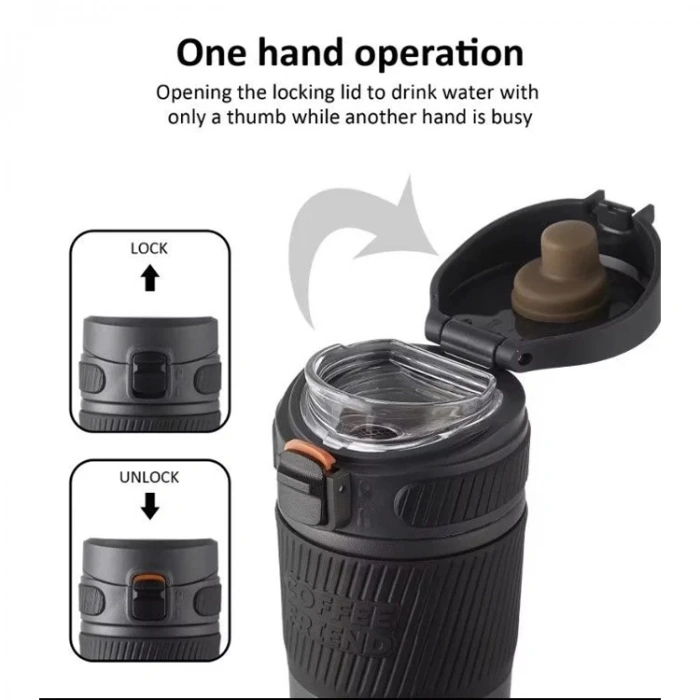 VAGONLİFE  T2001 TKK ÇELİK TERMOS SÜZGEÇLİ MUG 450 ML SİYAH