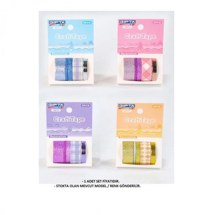 GIPTA K8918 CRAFT TAPE RENKLİ KAĞIT BANT 5LI KUTULU - 2M