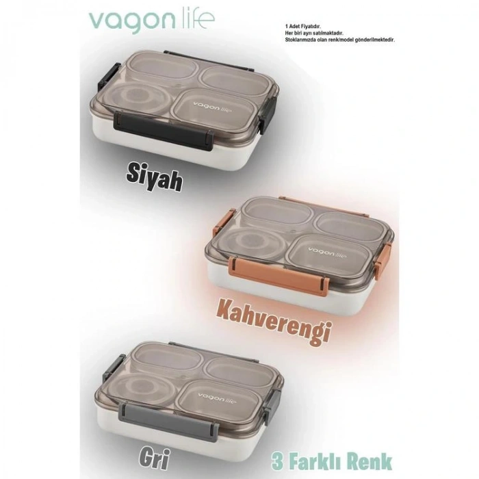 VAGONLİFE ÇELİK YEMEK KABI TEK KATLI 4 BÖLMELİ 1200 ML - LUNCH BOX XC-7080