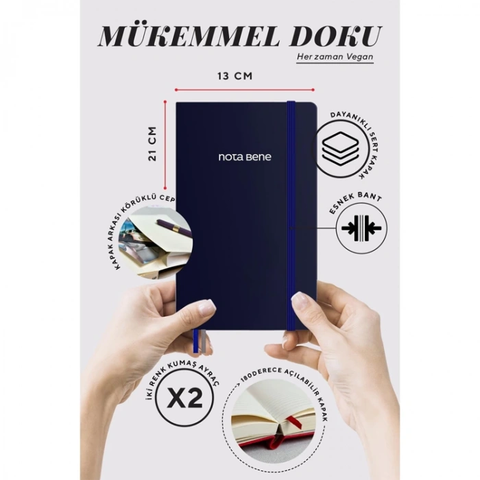 VICTORIAS JOURNALS NOTE BENE 9220 CLASSIC NOTEBOOK SERT KAPAK 13x21cm 70gr.400 SYF. ÇİZGİLİ DEFTER LACİVERT