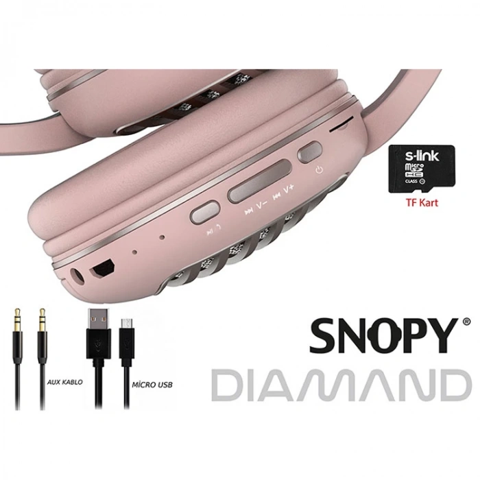 SNOPY SN-BT55 DIAMOND TF KART ÖZELLİKLİ PEMBE BLUETOOTH KULAKLIK