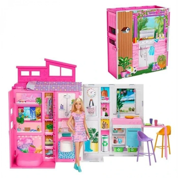 MATTEL MTL-HRJ77 BARBIENIN YENİ PORTATİF TATİL EVİ OYUN SETİ 3+