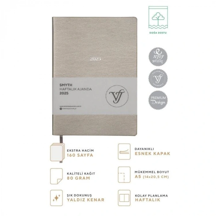 VICTORIAS JOURNALS 124-1428 14X20,5 SMYTH HAFTALIK AJANDA A5 - PLATINIUM GRİ