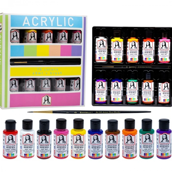 SÜDOR ML122 MONA LISA AKRİLİK BOYA 10 RENK X 40 ML + FIRÇA SET