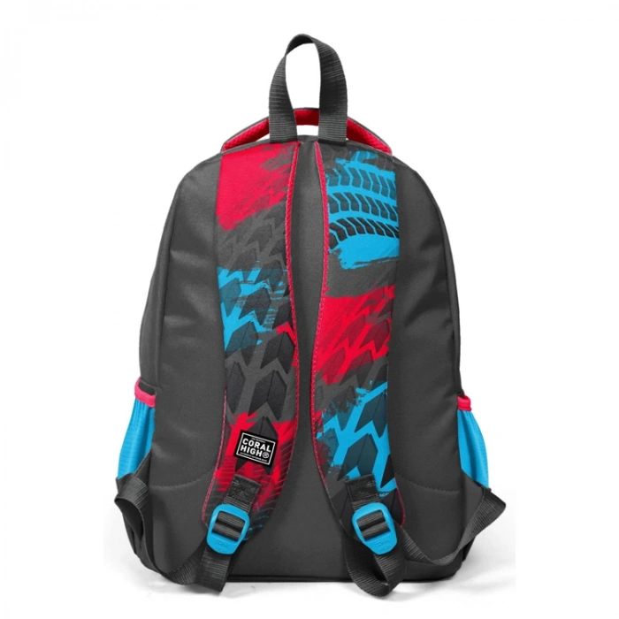 CORAL HIGH 23652 KIDS GRİ MAVİ YARIŞ ARABASI DESENLİ ÜÇ BÖLMELİ OKUL SIRT ÇANTASI
