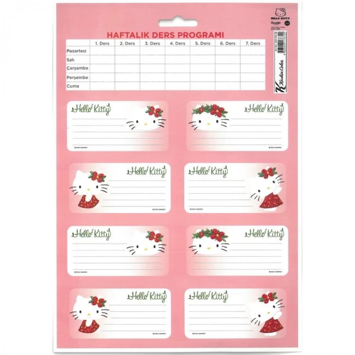 KESKİN 220130-08  HELLO KİTTY DERS PROGRAMLI OKUL ETİKETİ 3LÜ
