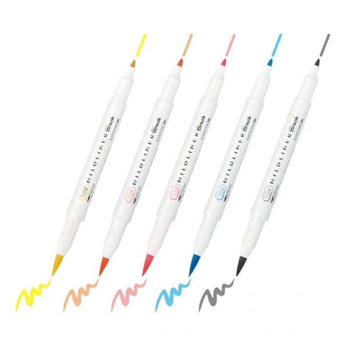 ZEBRA MILDLINER BRUSHPEN ÇİFT TARAFLI FIRÇA UÇLU KALEM SETİ 5Lİ  WFT8-N-5C