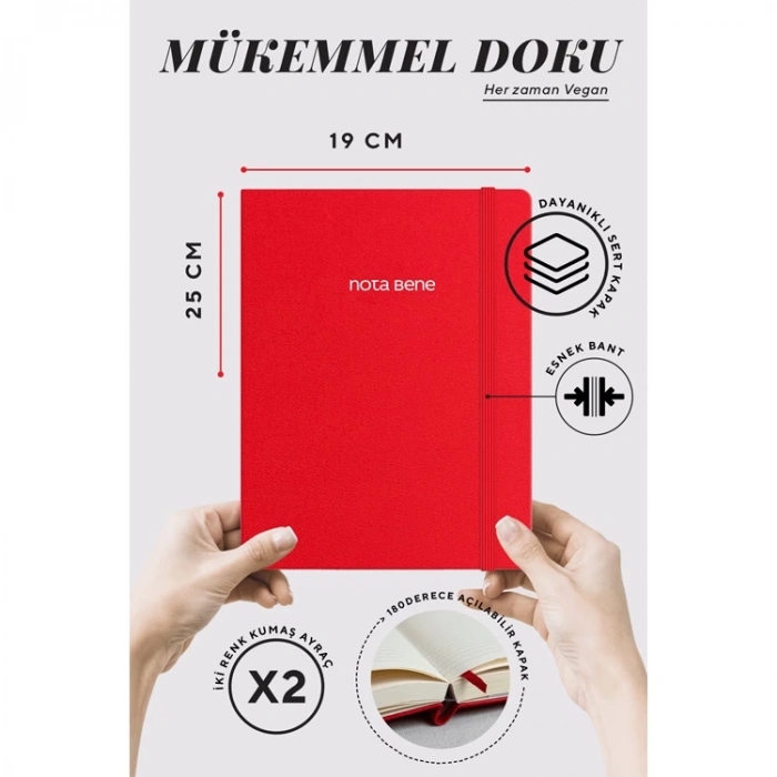 VICTORIAS JOURNALS NOTE BENE 9213 CLASSIC NOTEBOOK SERT KAPAK 19x25cm 70gr.320 YP. ÇİZGİLİ DEFTER KIRMIZI
