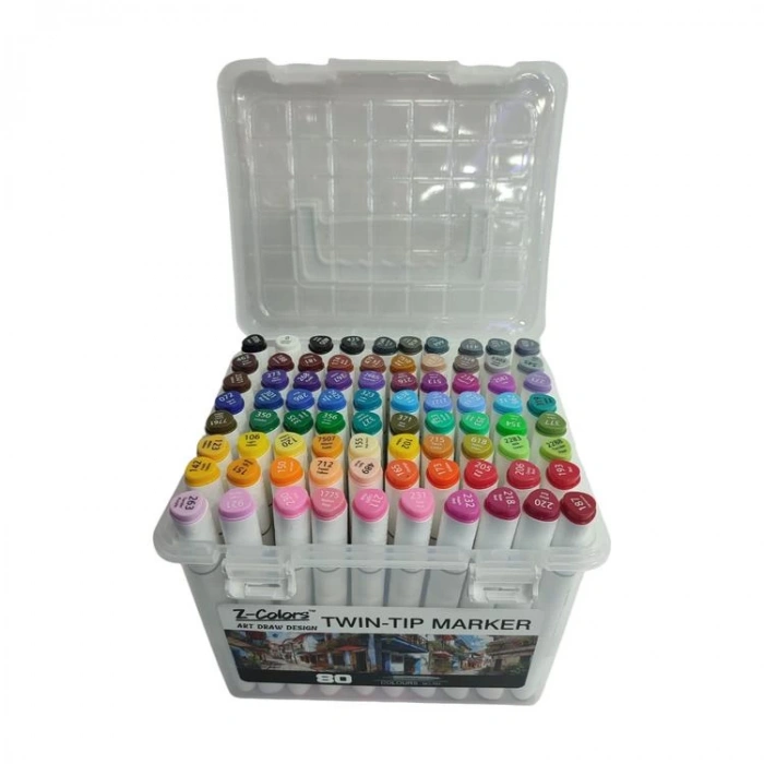 TMN 593079 Z-COLORS ART DRAW DESING ÇİFT UÇLU MARKER SAPLI PVC KUTU 80 RENK