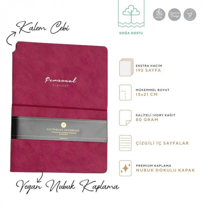 VICTORIAS JOURNALS 1091 KUKA SOFT KAPAK NOTEBOOK 14.8x21cm A5 80gr.96YP. ÇİZGİLİ DEFTER FUŞYA