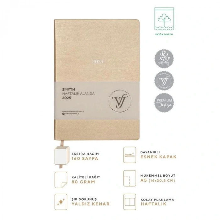 VICTORIAS JOURNALS 124-1427 14X20,5 SMYTH HAFTALIK AJANDA A5 - ALTIN