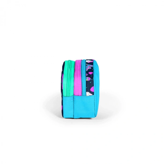 CORAL HIGH 12091 LACİVERT PEMBE KEDİLİ PATEN DESENLİ İKİ BÖLMELİ KALEM ÇANTASI