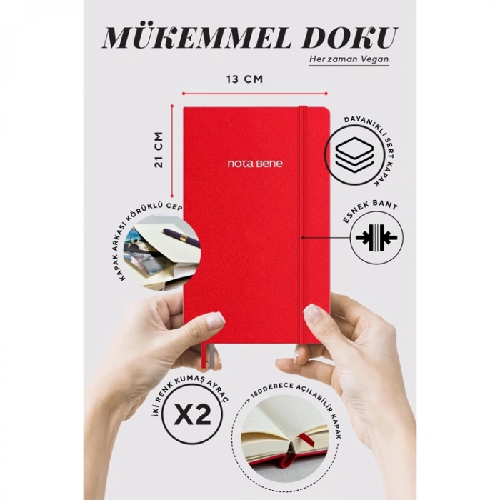 VICTORIAS JOURNALS NOTE BENE 9221 CLASSIC NOTEBOOK SERT KAPAK 13x21cm 70gr.400 SYF. ÇİZGİLİ DEFTER KIRMIZI