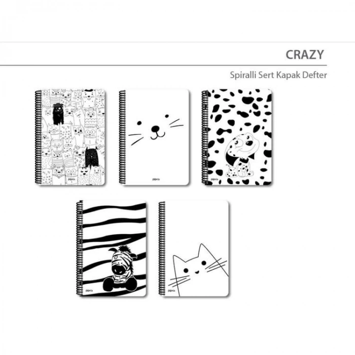 PAPİRÜS CRAZY SERT KAPAK SPİRALLİ 16X23 120YP. KARELİ DEFTER