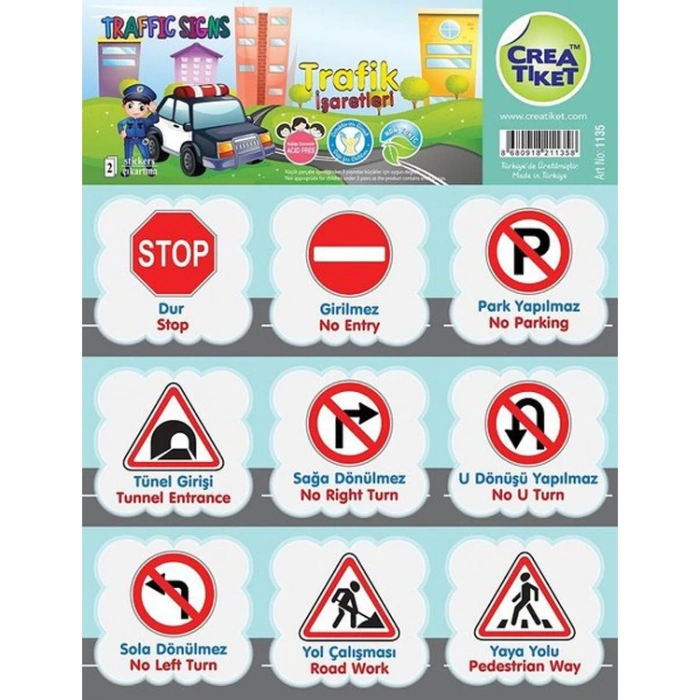 CREA ETİKET  - İNGİLİZCE TÜRKÇE TRAFİK İŞARETLERİ 1135