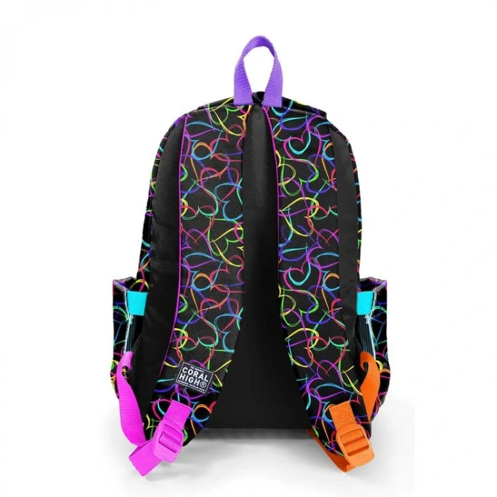 CORAL HIGH 23670 KIDS ÇOK RENKLİ KALP DESENLİ ÜÇ BÖLMELİ SIRT ÇANTASI