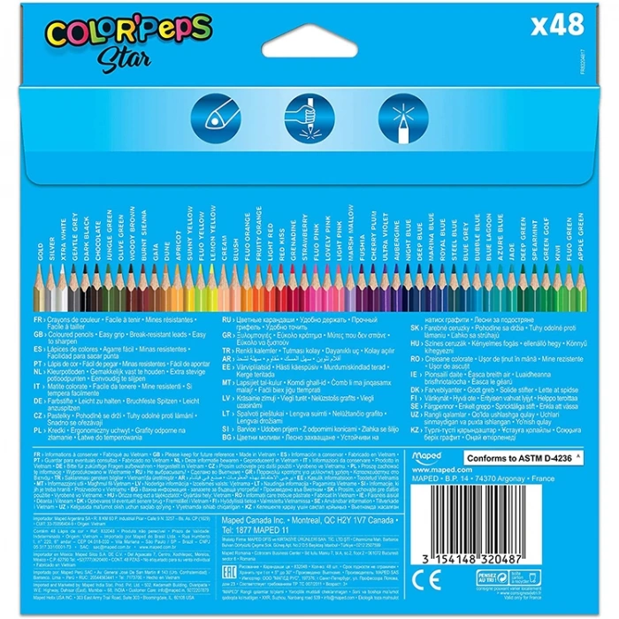 MAPED 832048ZV COLOR PEPS STAR KURU BOYA KALEMİ KARTON KUTU 48 RENK