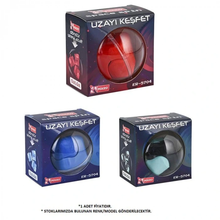 MİKRO ER5704 SPACE SPİN DÖNEN RENKLİ PVC KÜRE KUTULU  SİLGİ - TEKLİ