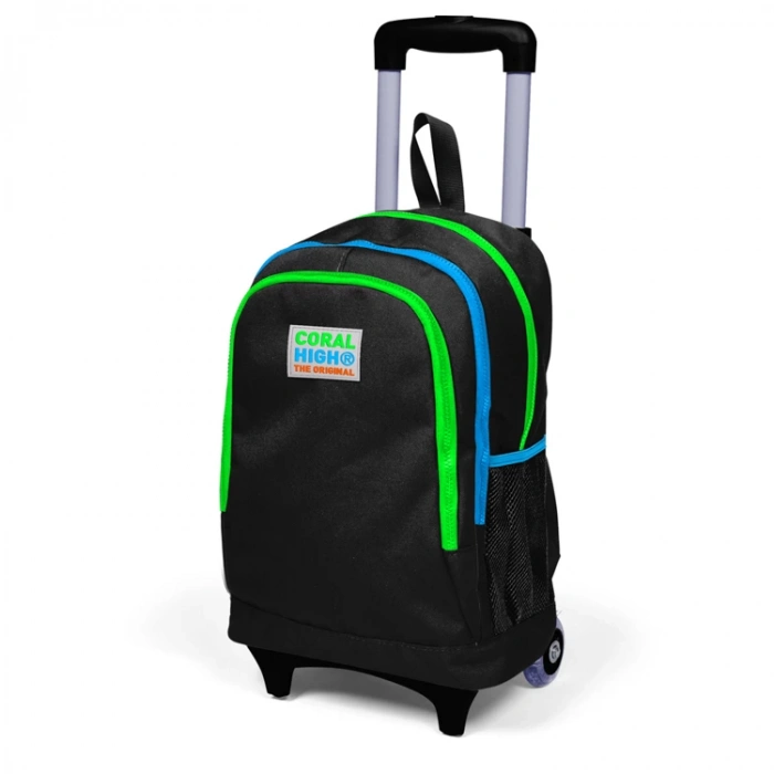 CORAL HIGH 23917 KİDS SİYAH ÜÇ BÖLMELİ IŞIKLI TEKERLEKLİ ÇEKÇEKLİ SIRT ÇANTASI