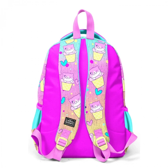 CORAL HIGH 23648 KIDS DONDURMALI KEDİ DESENLİ ÜÇ BÖLMELİ OKUL SIRT ÇANTASI