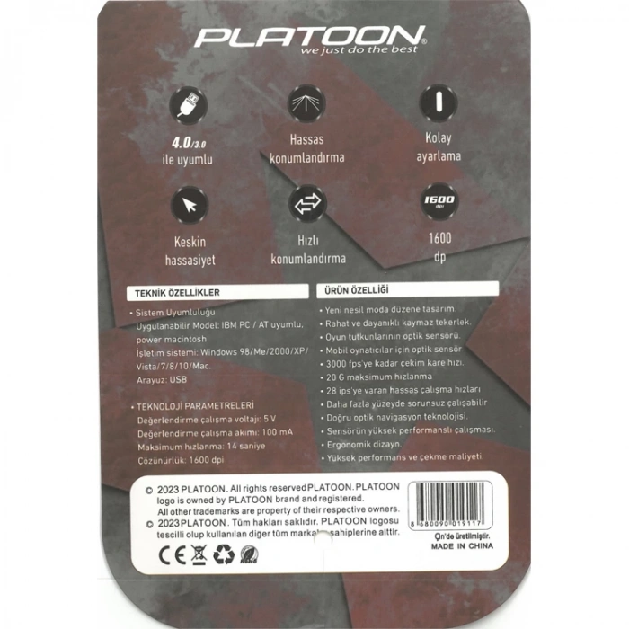 PLATOON PL-1911 2.4GHZ WIRELESS OPTİK KABLOLU SENSÖRLÜ MOUSE