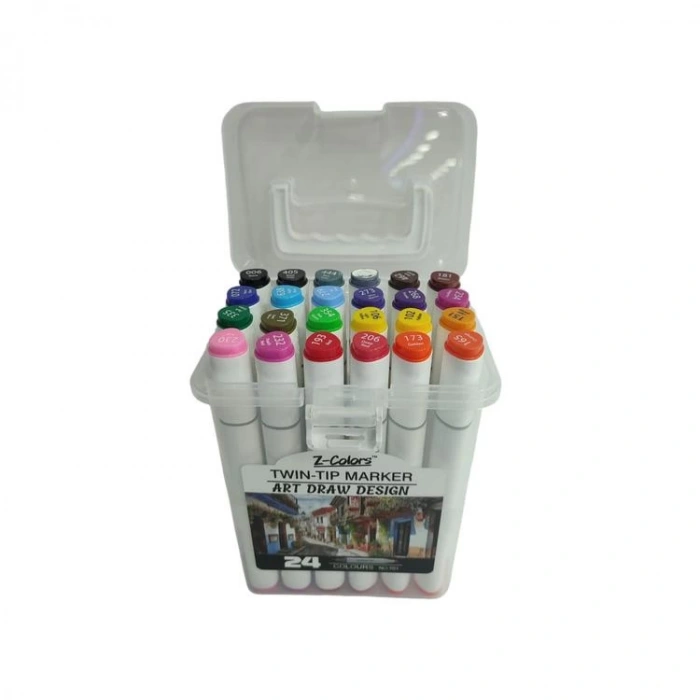 TMN 593075 Z-COLORS ART DRAW DESING ÇİFT UÇLU MARKER SAPLI PVC KUTU 24 RENK