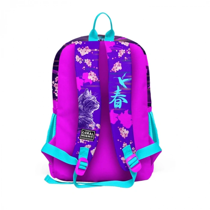 CORAL HIGH 23753 KIDS MOR PEMBE ANİME KEDİ DESENLİ DÖRT BÖLMELİ SIRT ÇANTASI