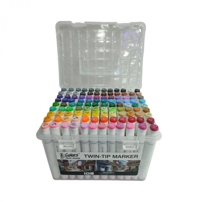 TMN 593081 Z-COLORS ART DRAW DESING ÇİFT UÇLU MARKER SAPLI PVC KUTU 108 RENK