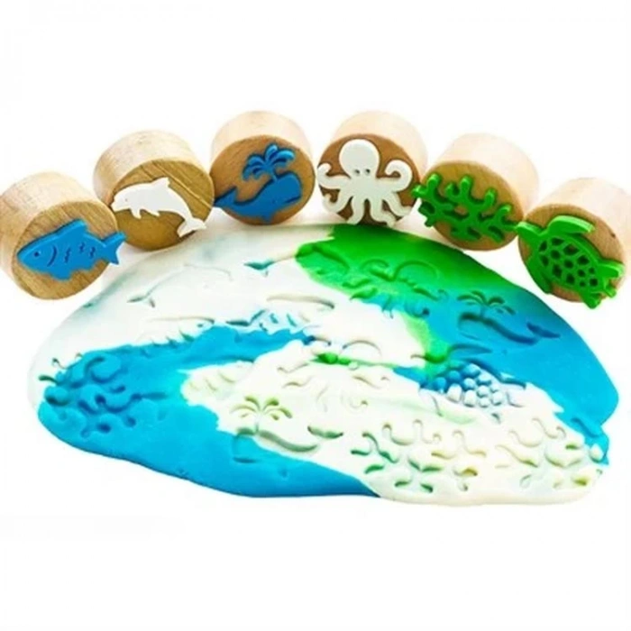 CHILDGEN - OYUN HAMURU AHŞAP DAMGA SETİ -  DENİZ CANLILARI SETİ 6LI
