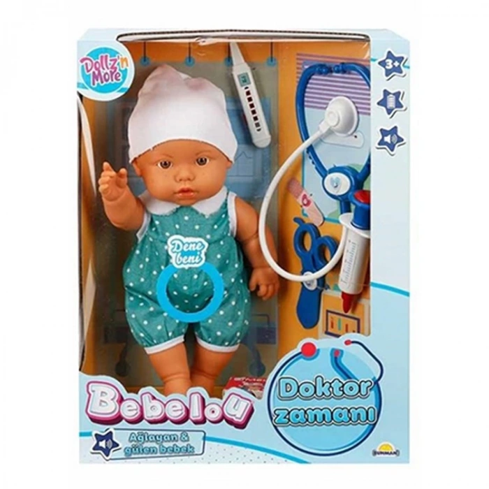 SUNMAN 30111 BEBELOU DOKTOR ZAMANI SESLİ BEBEK DOKTOR SETİ 35 CM