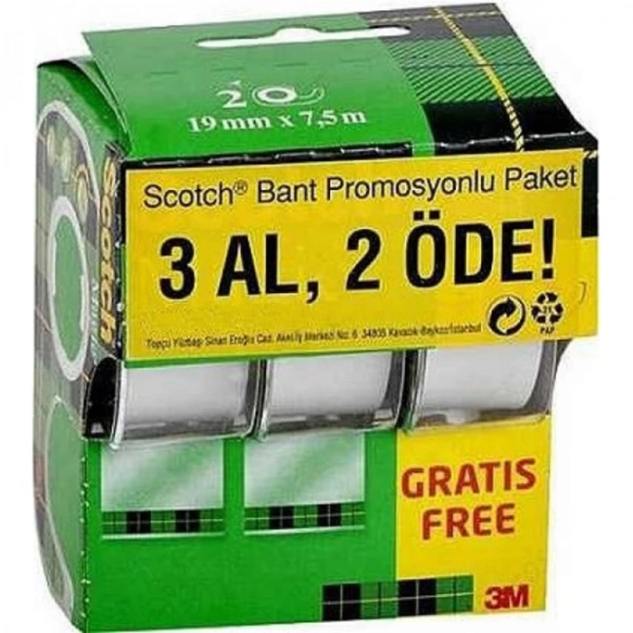 3M SCOTCH MAGIC BANT KESİCİLİ 19MMX7,5M (3AL 2 ÖDE)