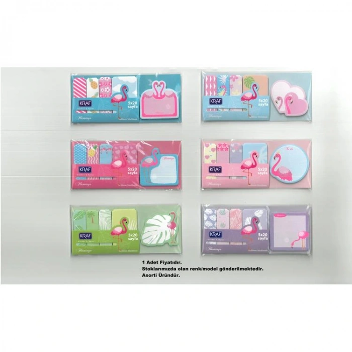 KRAF 2217FL FLAMINGO YAPIŞKANLI NOT KAĞIDI 1 SET  5 x20/ 100 YP.