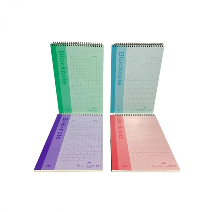 FABER CASTELL PASTEL RENK SPİRALLİ KARTON KAPAK A4 80 YP. KARELİ BLOKNOT