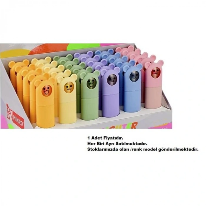 MİKRO MK725 FİGÜR BAŞLIKLI CANLI RENKLER FOSFORLU İŞARETLEME KALEMİ - TEKLİ