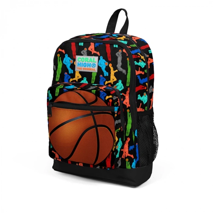 CORAL HIGH 23471 DÖRT BÖLMELİ SİYAH BASKETBOL TOPU DESENLİ SIRT ÇANTASI SİYAH