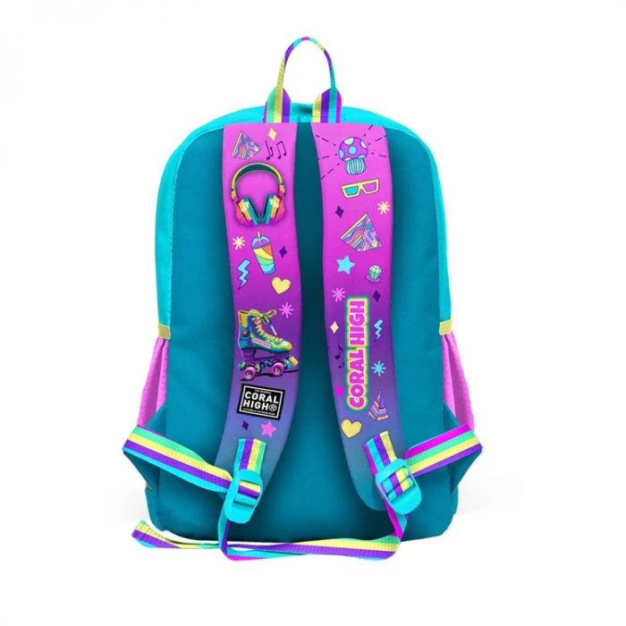 CORAL HIGH 23754 KIDS PEMBE TURKUAZ KULAKLIK PATEN DESENLİ DÖRT BÖLMELİ SIRT ÇANTASI