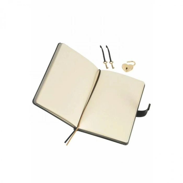 VICTORIAS JOURNALS 4404 13x18cm 80gr.160YP. HUSH-HUSH KUTULU KİLİTLİ ÇİZGİSİZ DEFTER METALİK SİYAH