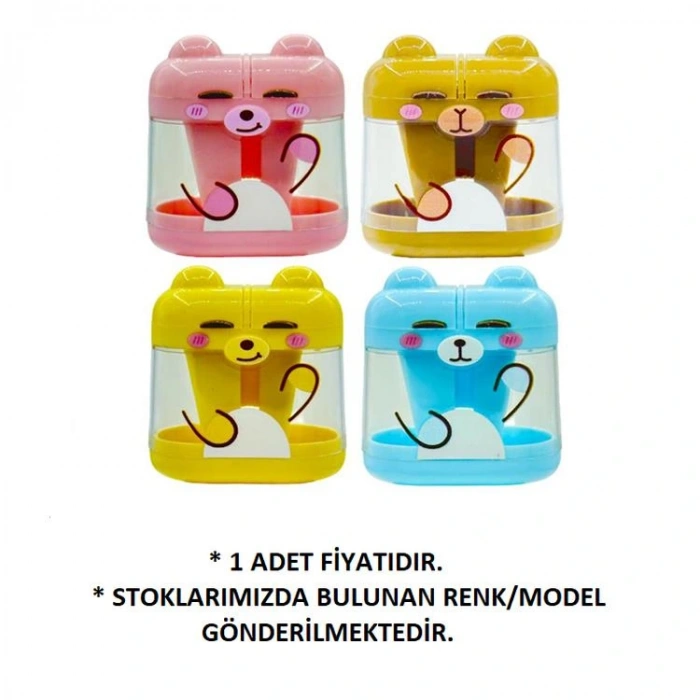 MİKRO MK-8556 ÇİFT KAPAKLI BEAR BABE ÇİFT DELİKLİ HAZNELİ KALEMTRAŞ -TEKLİ