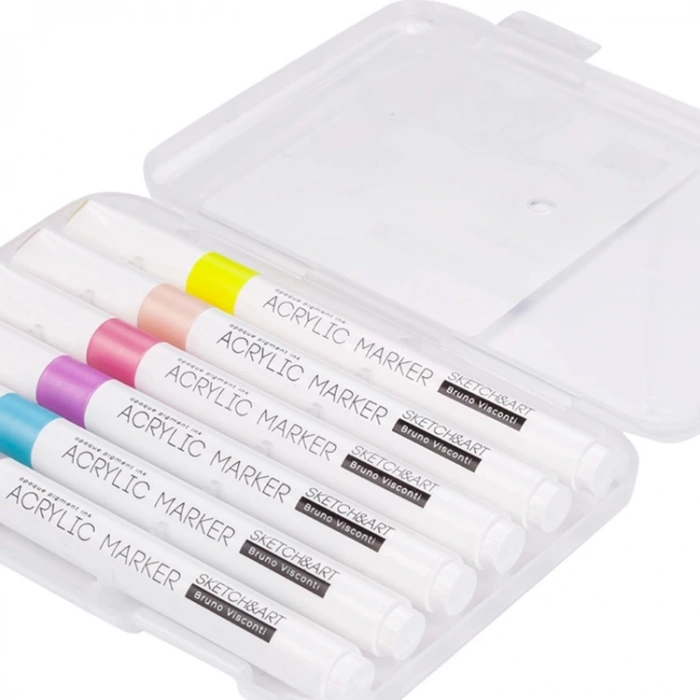 BRUNO VISCONTI 22-0128 SKETCH & ART AKRİLİK MARKER KALEM PLASTİK KUTULU 6 RENK  PASTEL RENKLER