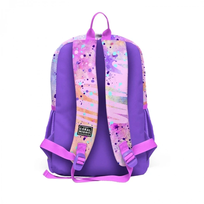CORAL HIGH 23755 KIDS PEMBE MOR FASHION GIRL DESENLİ DÖRT BÖLMELİ SIRT ÇANTASI