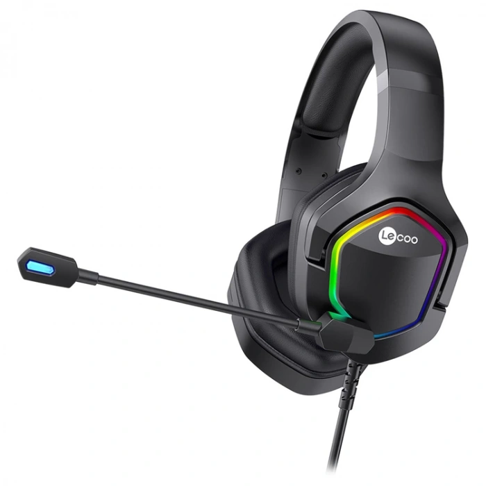 LENOVO LECOO HT403 3.5MM+USB JACK KULAK ÜSTÜ RGB LED AYDINLATMALI SİYAH KABLOLU GAMİNG KULAKLIK