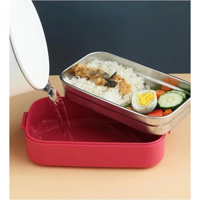 VAGONLİFE PASLANMAZ ÇELİK İKİ KATLI BÖLMELİ YEMEK KABI - LUNCH BOX BL50002-2  1400 ML PEMBE