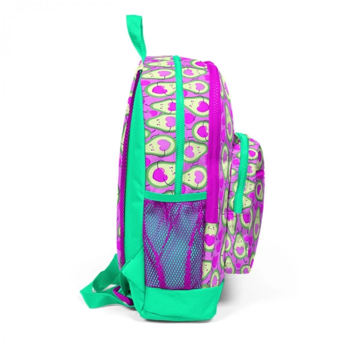 CORAL HIGH 23709 AÇIK PEMBE SU YEŞİLİ AVOKADO DESENLİ DÖRT BÖLMELİ OKUL SIRT ÇANTASI