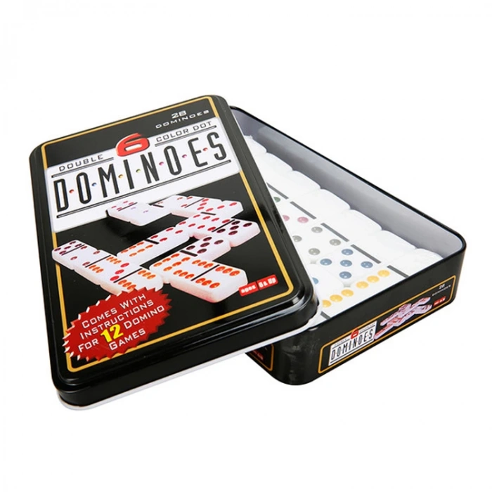 SUN-TPT-SML S00001352 DOMİNO 28Lİ  RENKLİ TAŞLAR-  SİYAH BEYAZ METAL KUTU